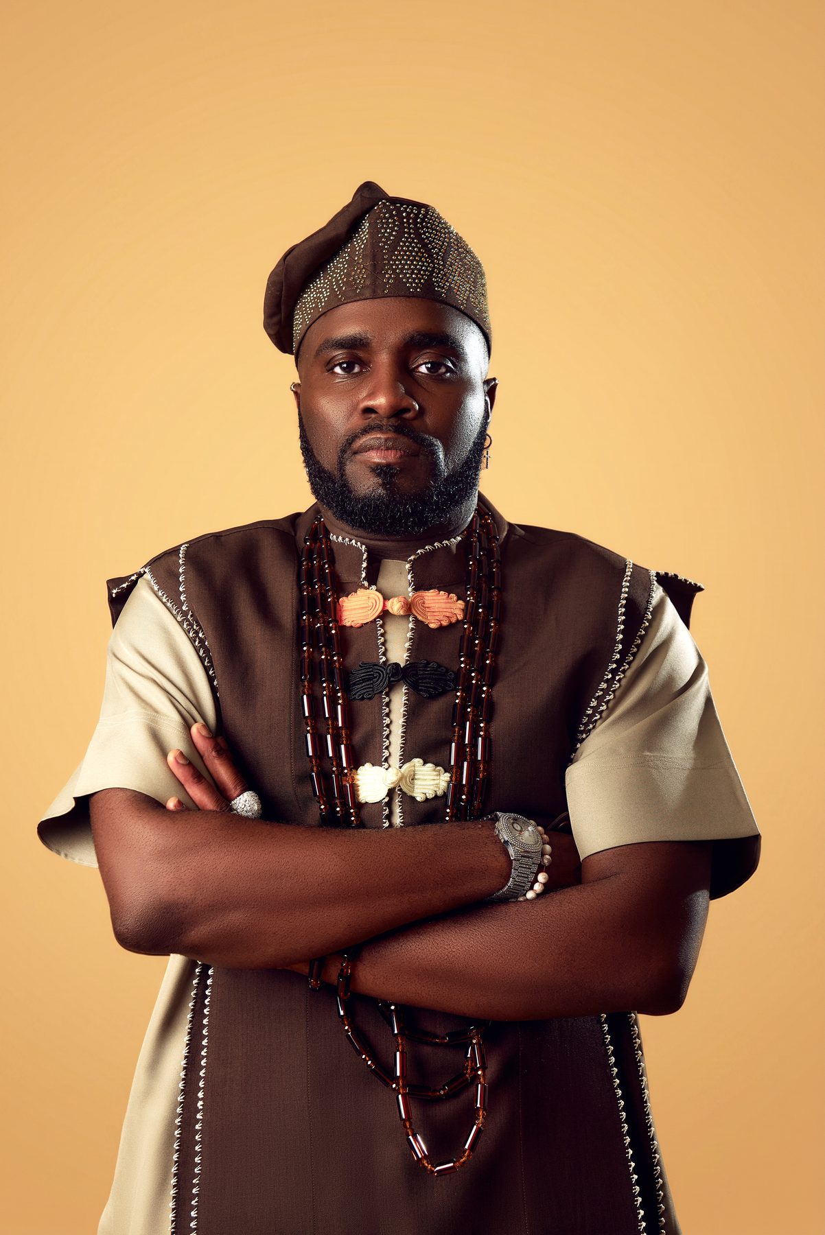 Don Crucifixto in traditional Yoruba dress and beads